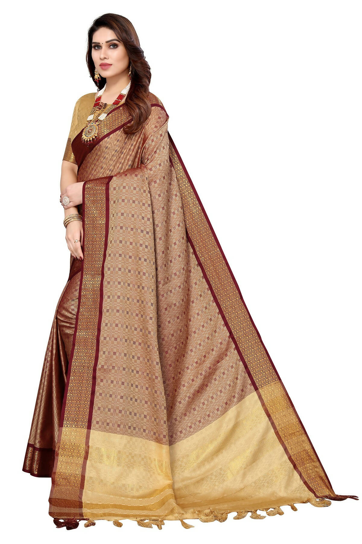 Vamika Weaving Brown Cotton Silk Saree