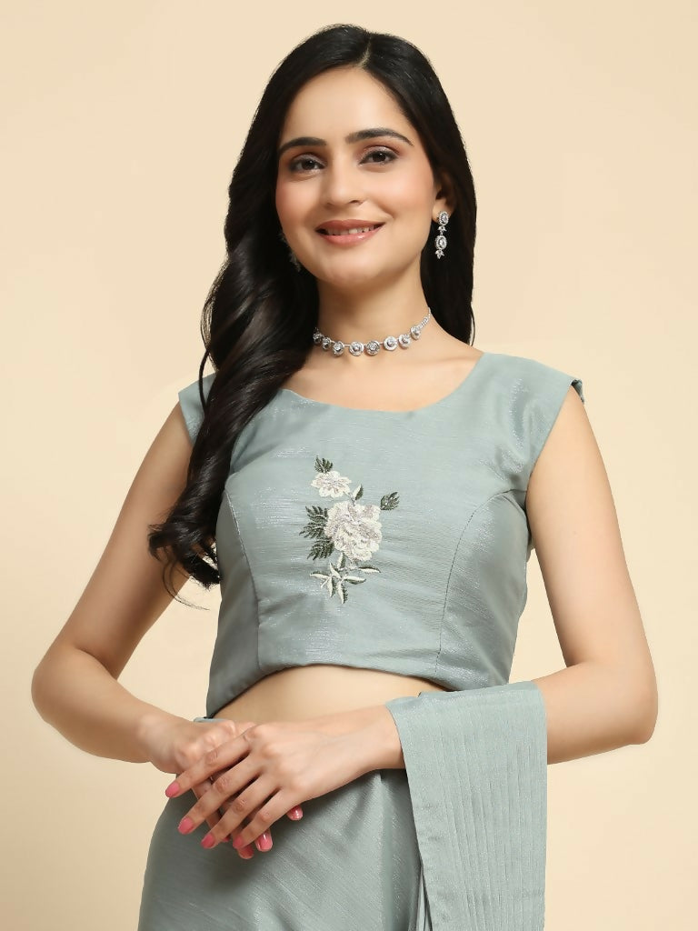 Grey Chiffon Solid Ready to wear Saree with stitched Blouse - Aayan