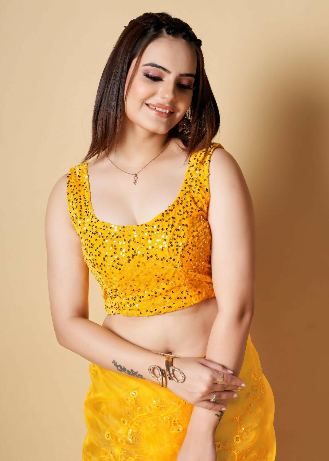 Vamsee Yellow Organza Saree