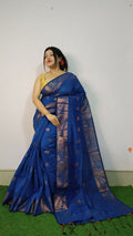 Exclusive Collection Beautiful Blue Cotton Silk Woven Handloom Saree With Running Blouse Piece