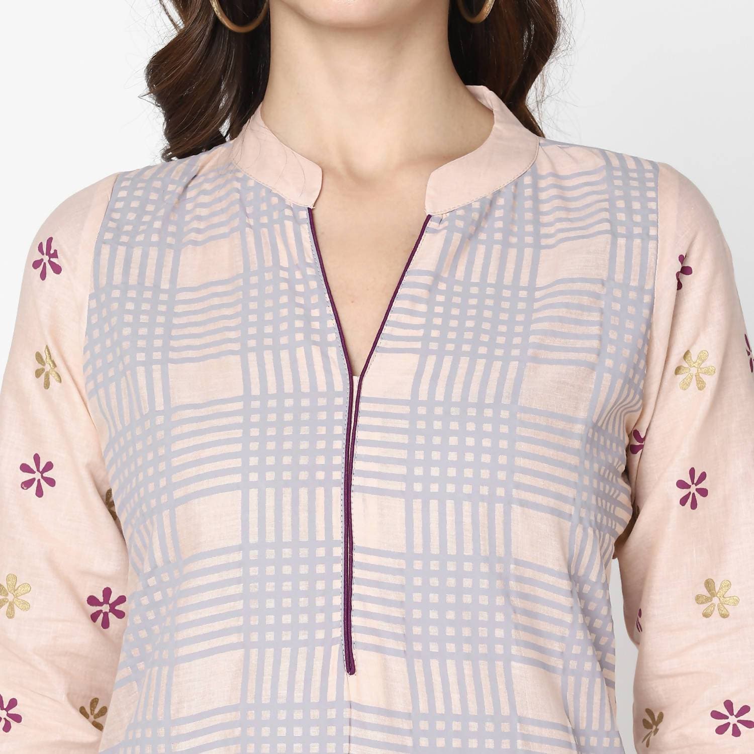 Cheera Hand Block Print Pale Pink Anarkali Kurta (MAAI-062K)