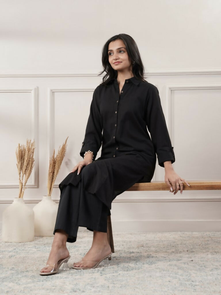 Joban Fashion Women's Black Cotton Dress With Button