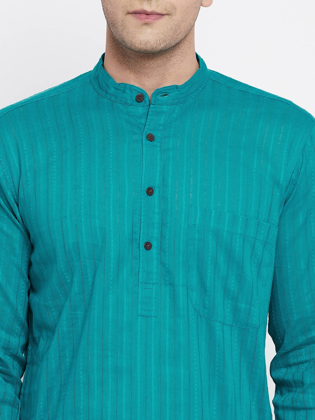 Even Apparels Green Pure Cotton Men's Kurta With Band Collar