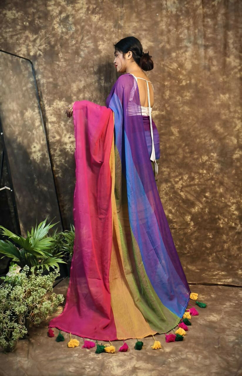 Exclusive Collection Beautiful Multi Pure Cotton Woven Handloom Saree With Running Blouse Piece