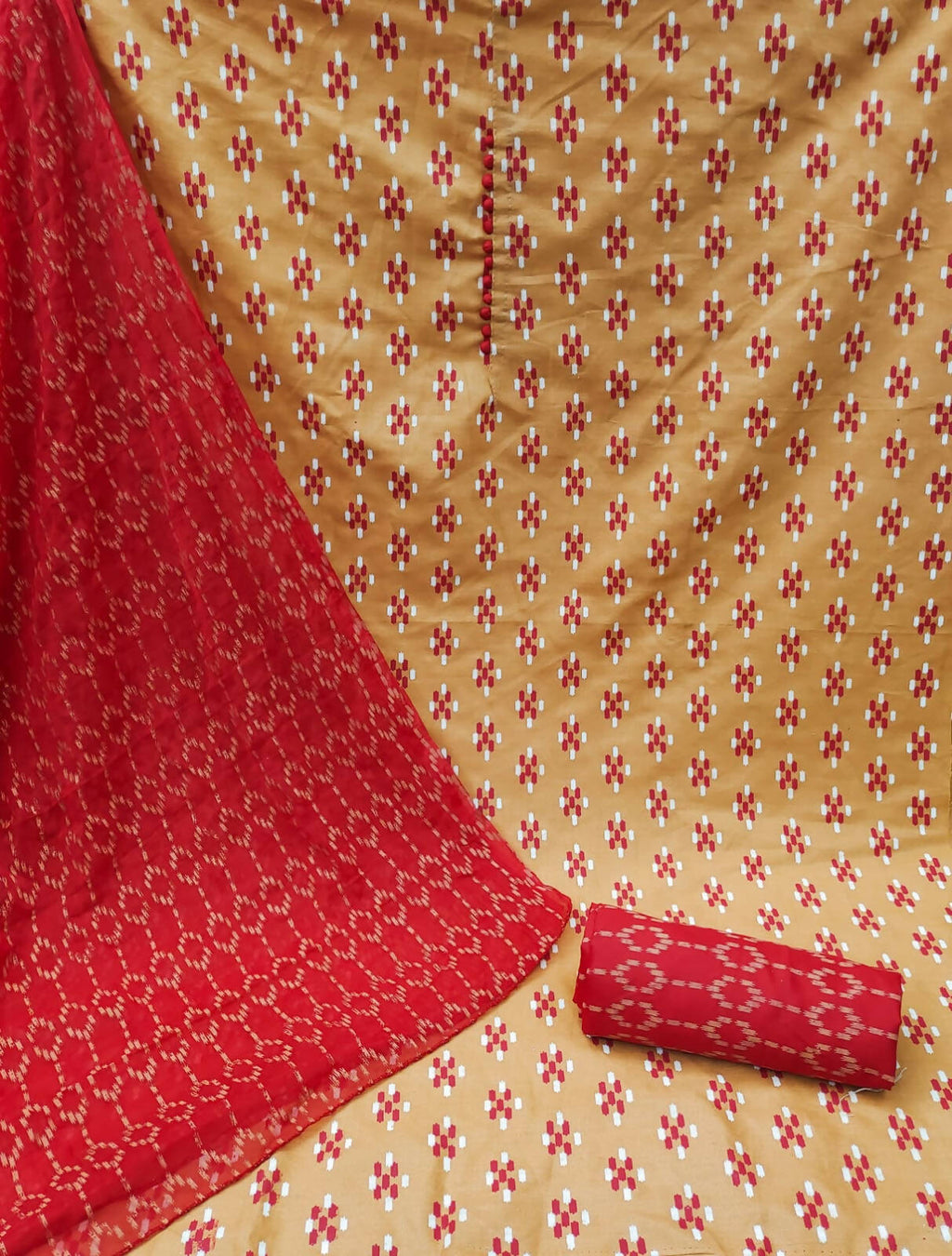 Beige Cotton Printed Unstitched Dress Material - Amara