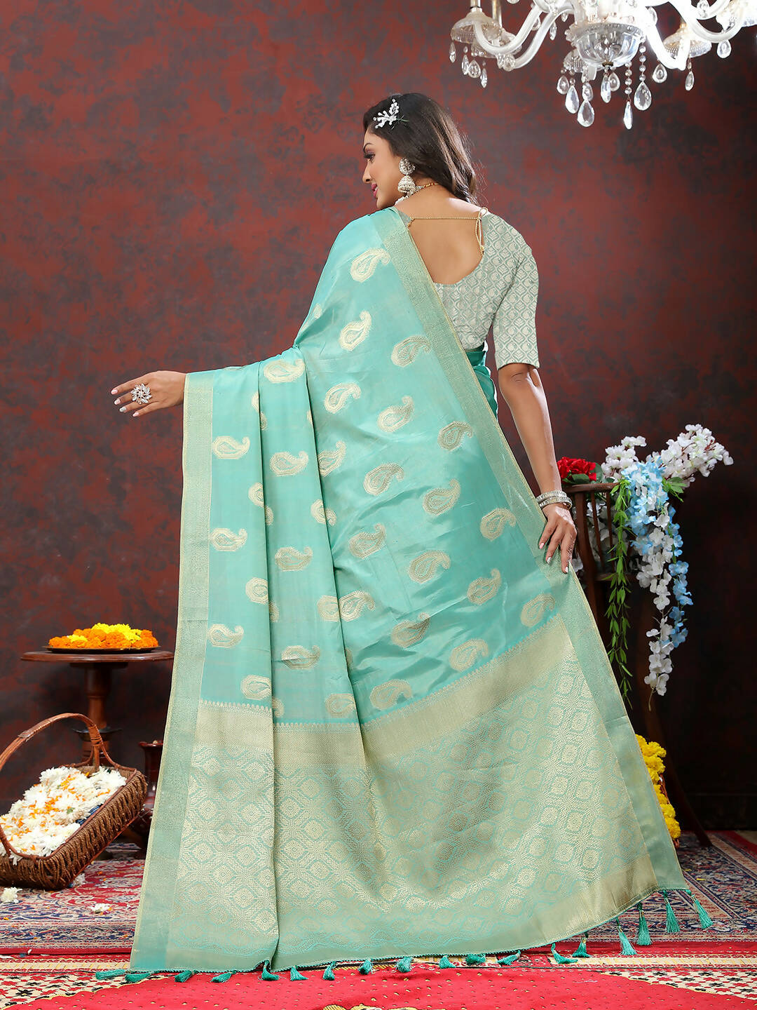 Lorenvalley Fashion Skyblue Cotton Woven Design with Zari Weaving Design Saree
