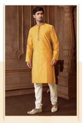 Joban Fashion Musturd art Silk Blend Strips kurta Pyjama