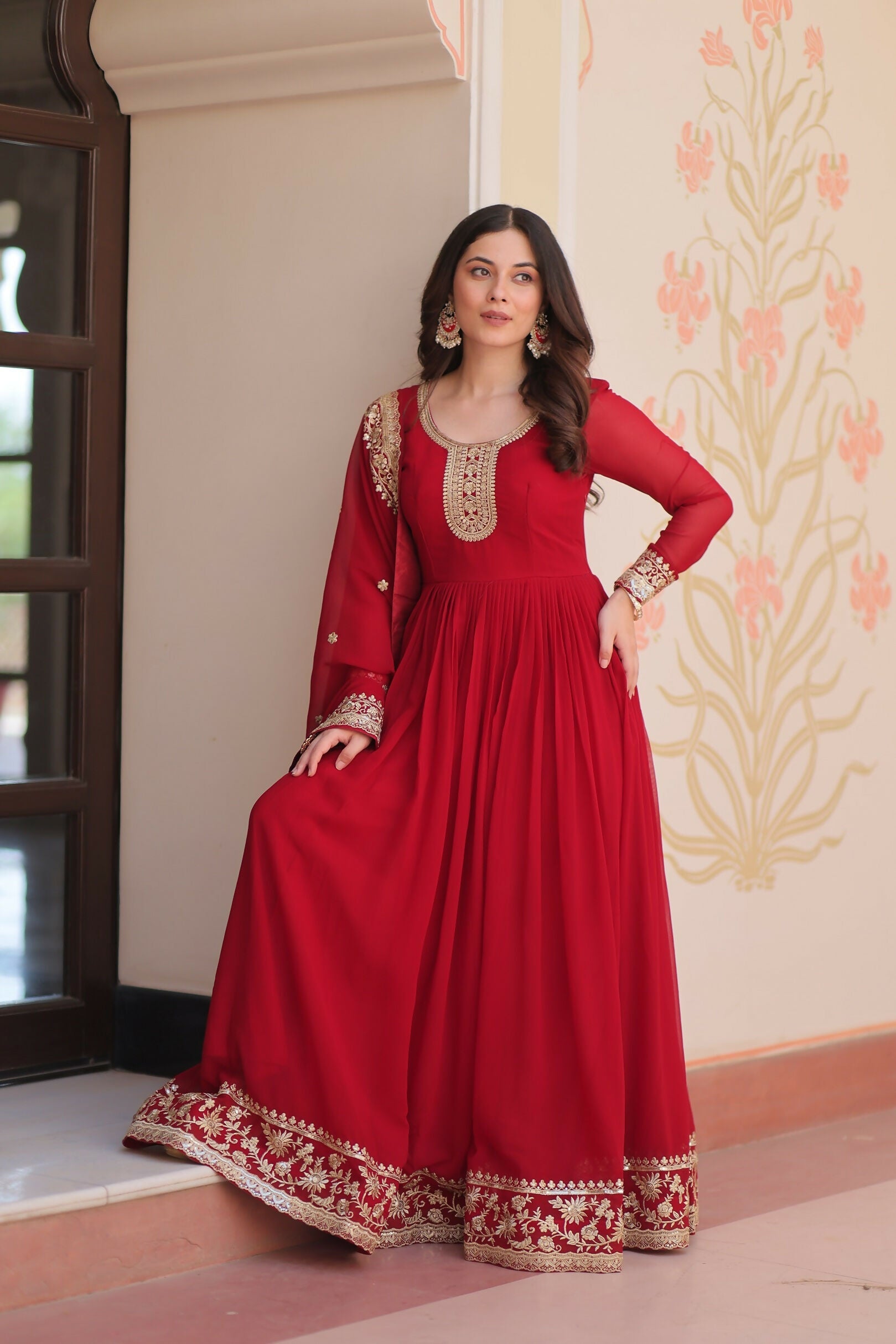 Joban Fashion Maroon Georgette Sequence Embroidery Work Kurta Set