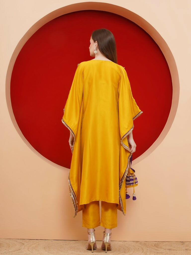 Joban Fashion Yelow Kaftaan Set with ineer and Potli