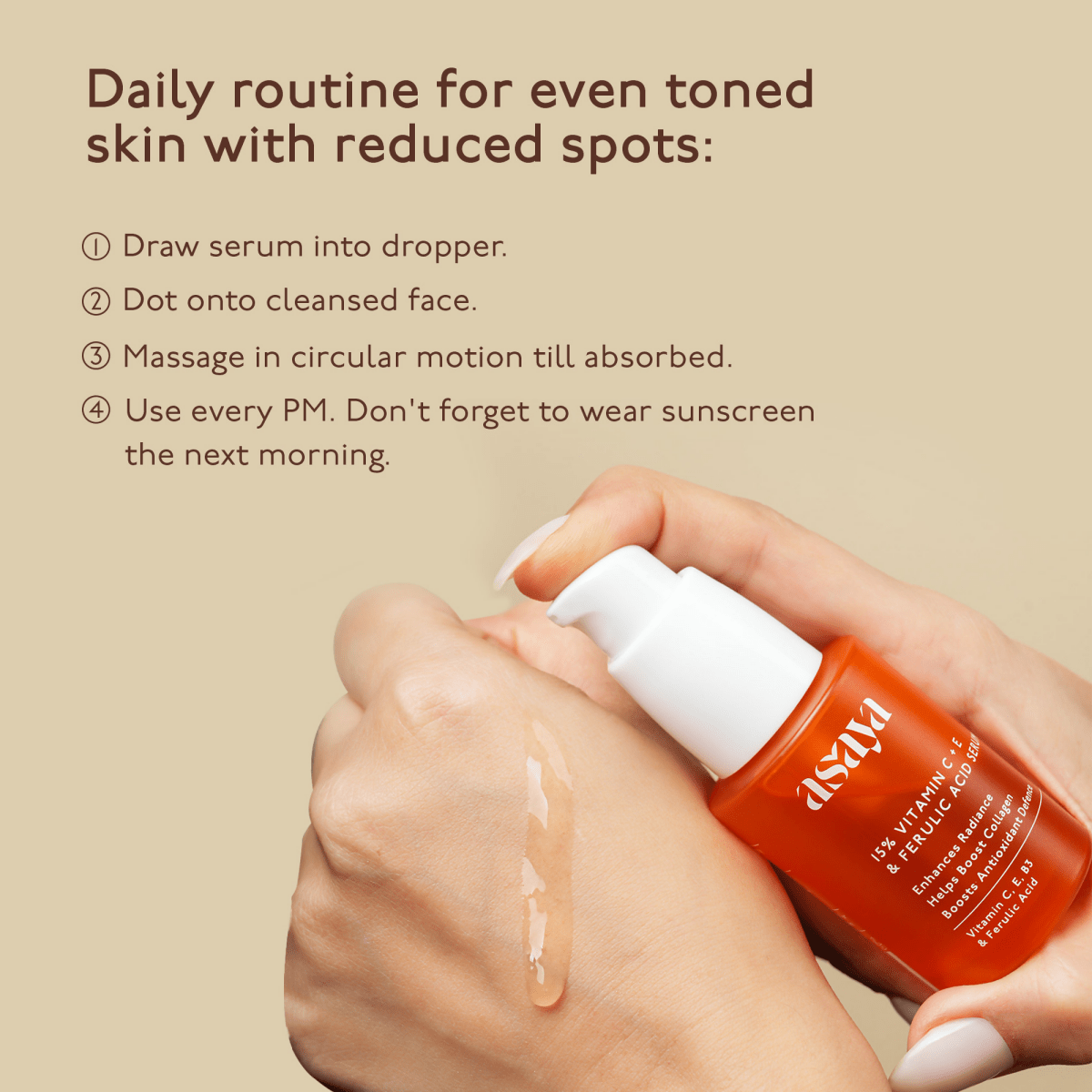 Asaya 15% Vitamin C + E Serum For Face With Ferulic Acid Brightening Serum & Skin Collagen Booster