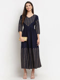 Rudra Bazaar Gold Printed A-line flared Blue kurti