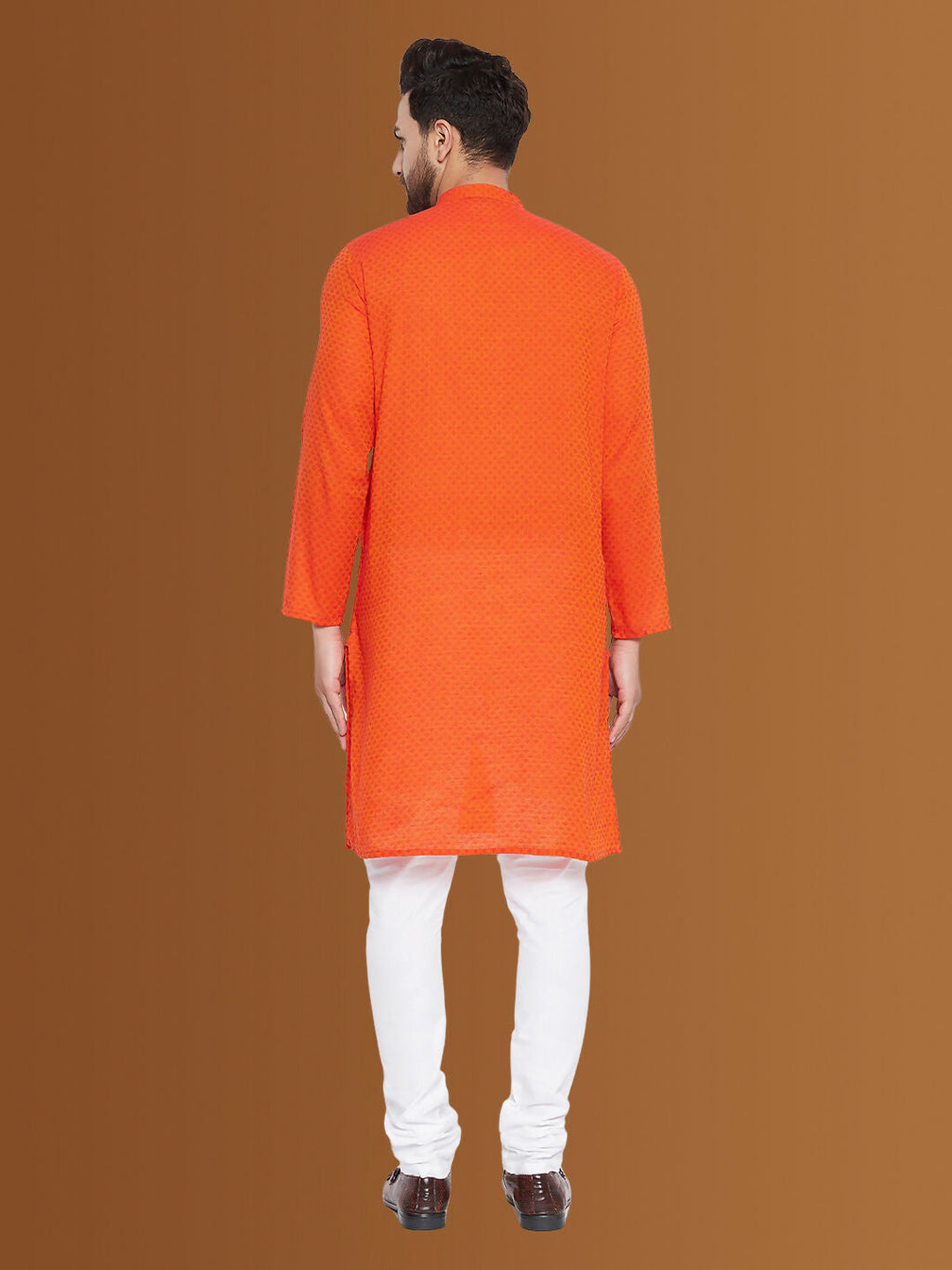 Even Apparels Men's Pure Cotton Orange Striped Kurta