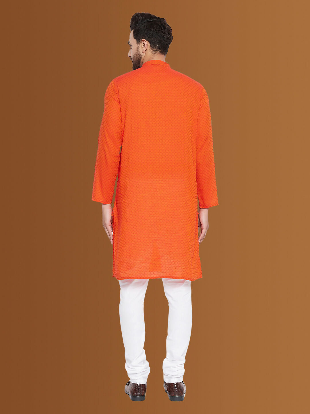 Even Apparels Men's Pure Cotton Orange Striped Kurta