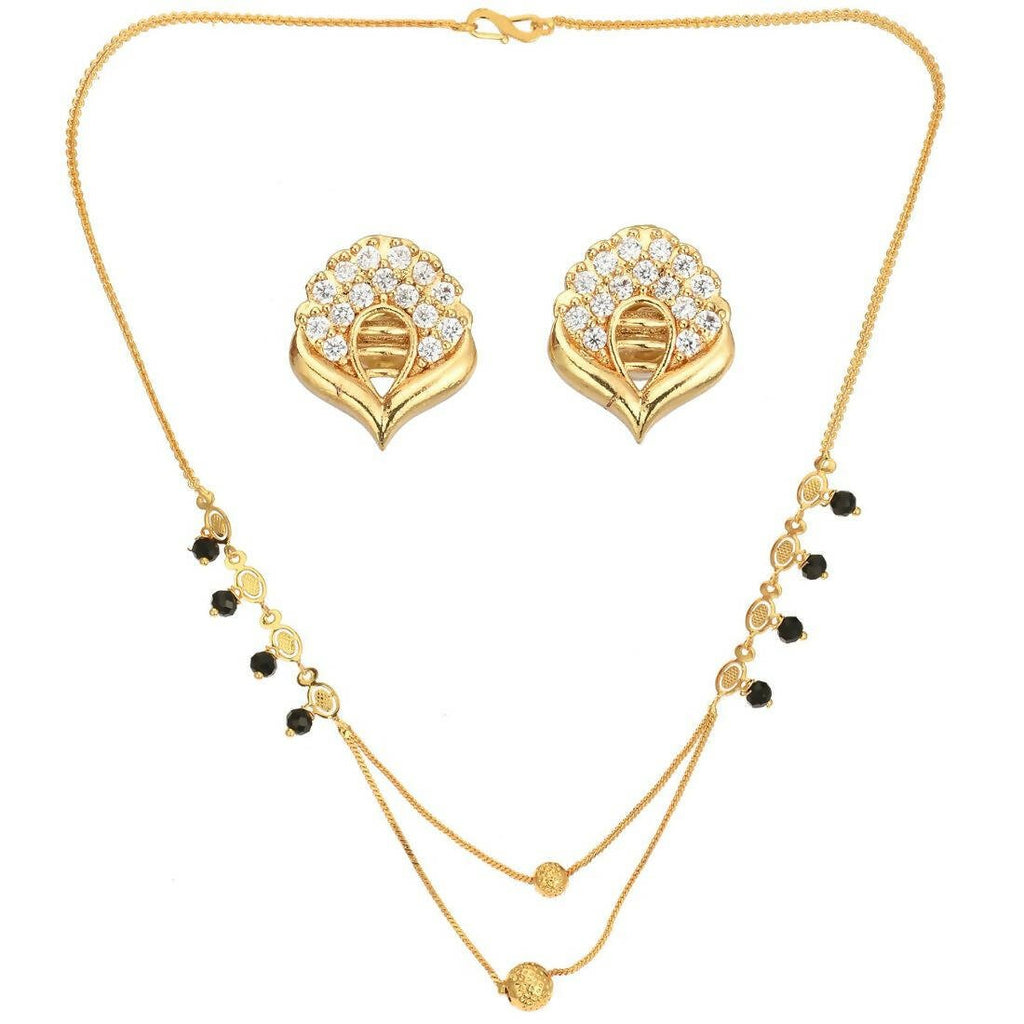 AanyaCentric Gold-Polished Short Mangalsutra Set with Earrings