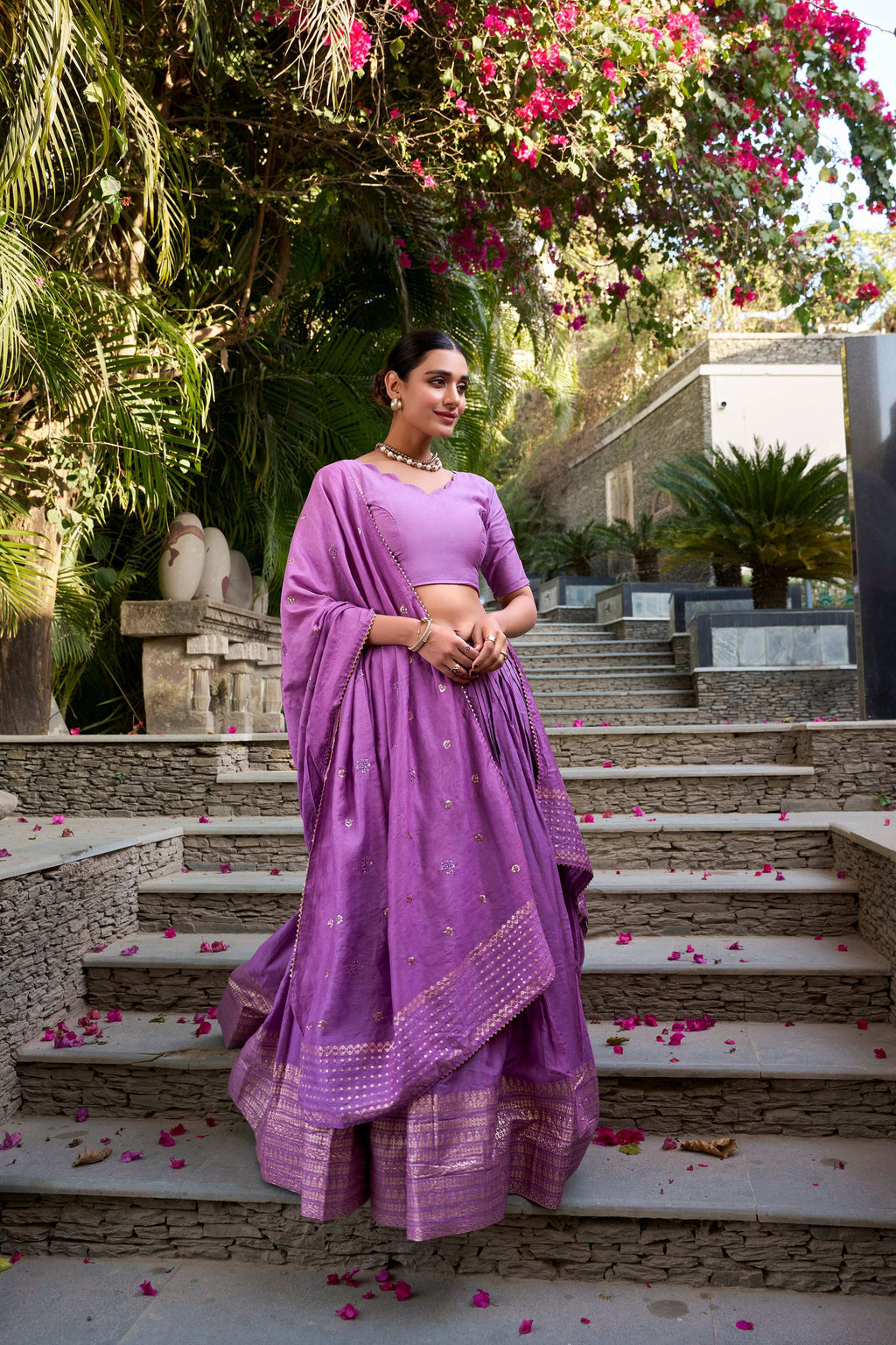 Evanik Women Pure Chanderi Plain With Zari Weaving Work Border Stitched Lehenga With Unstitched Blouse Dupatta(Up to 42)