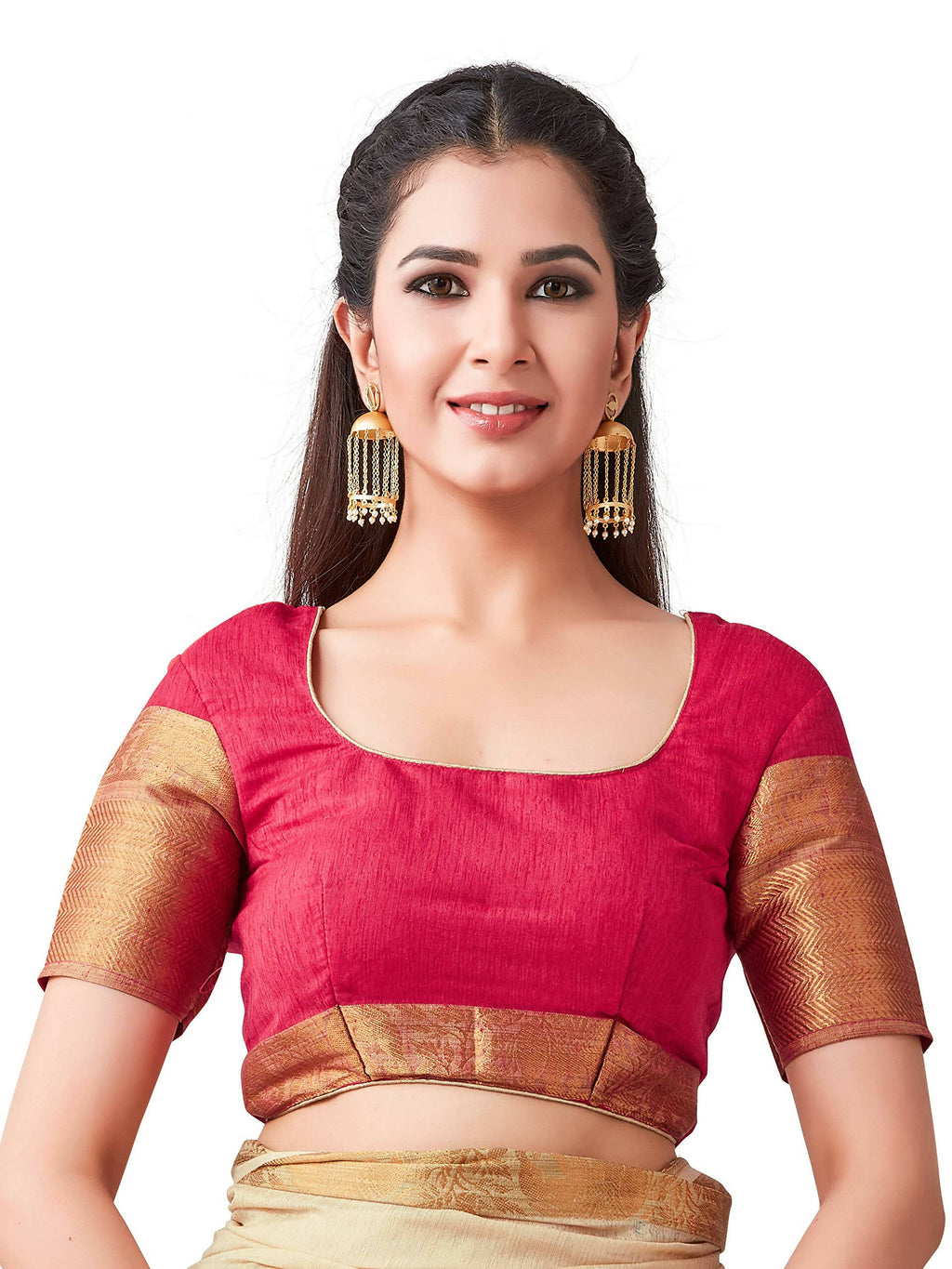 Mimosa Women's Beige Kanchipuram Linen Saree
