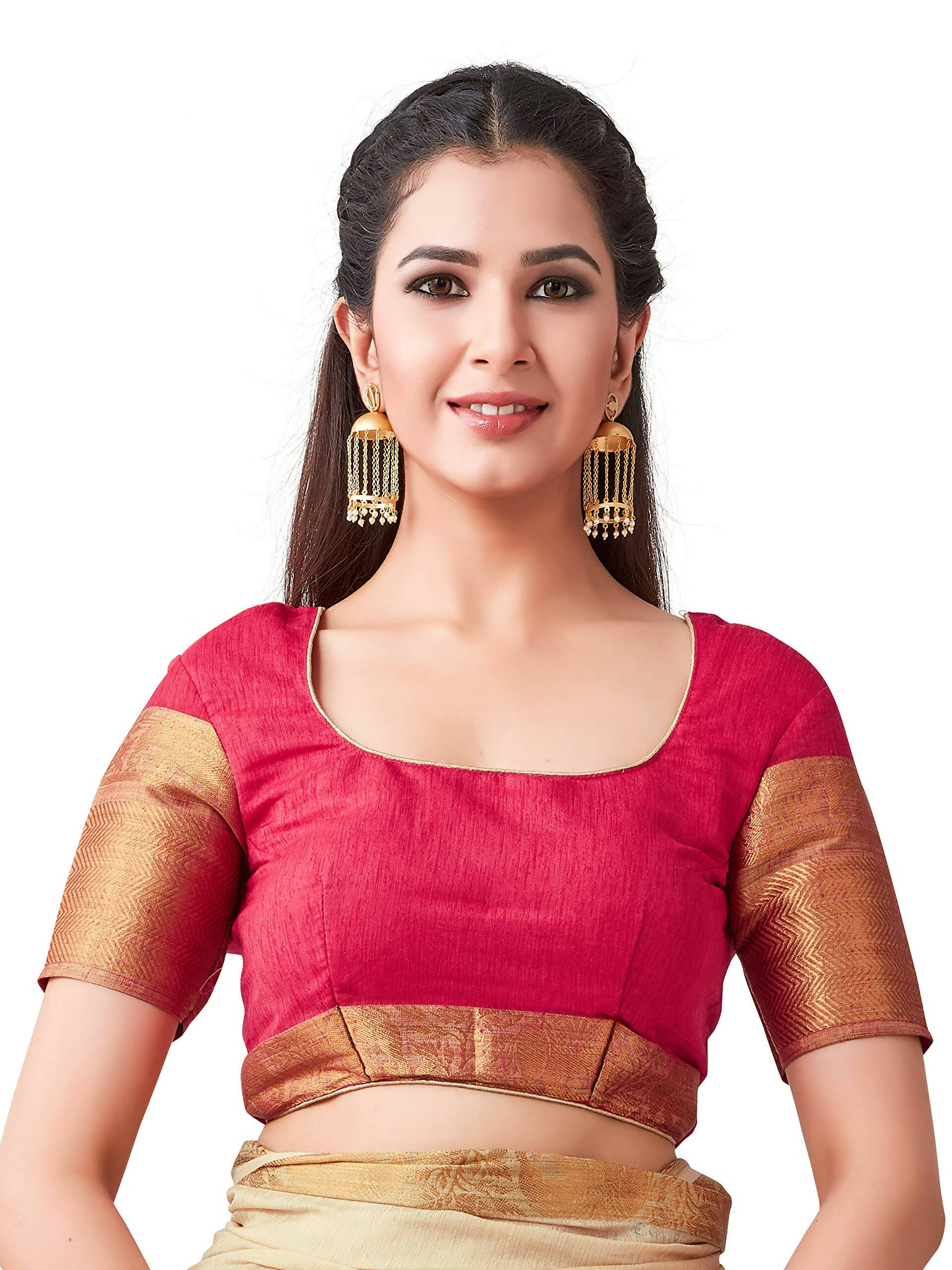 Mimosa Women's Beige Kanchipuram Linen Saree