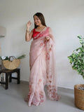 Vamsee Mudra Peach Organza Saree