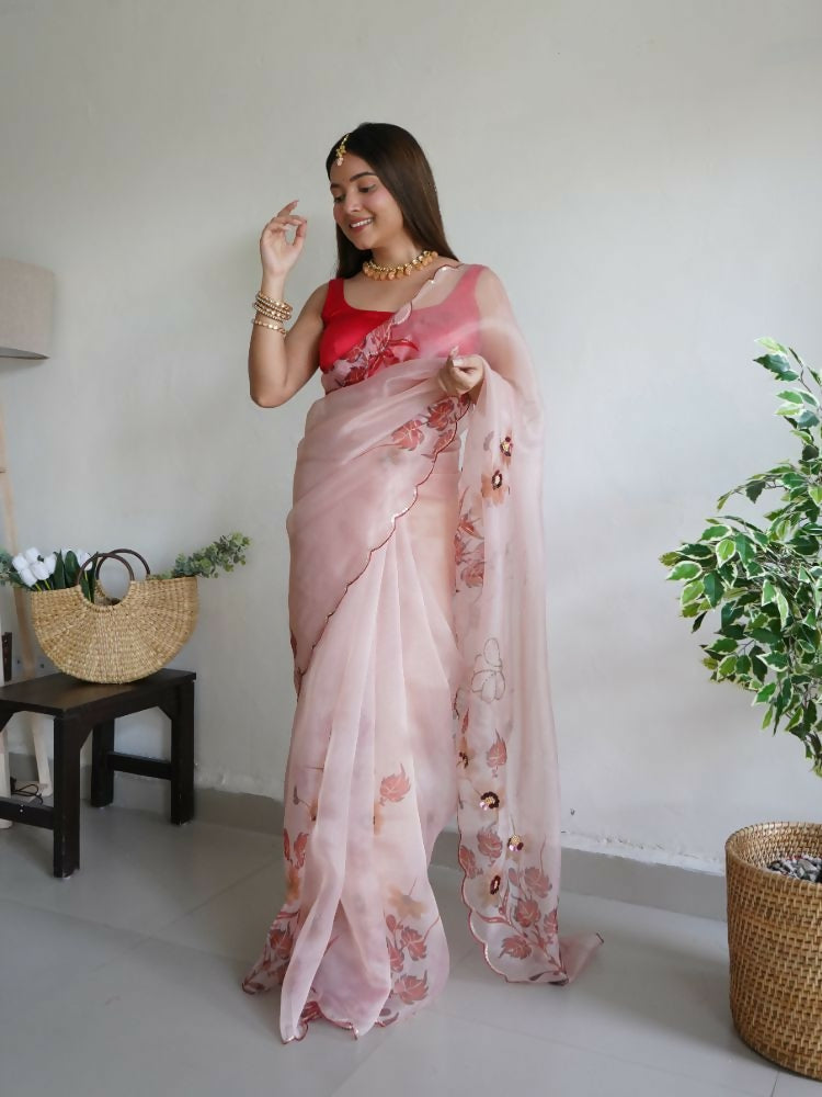 Vamsee Mudra Peach Organza Saree