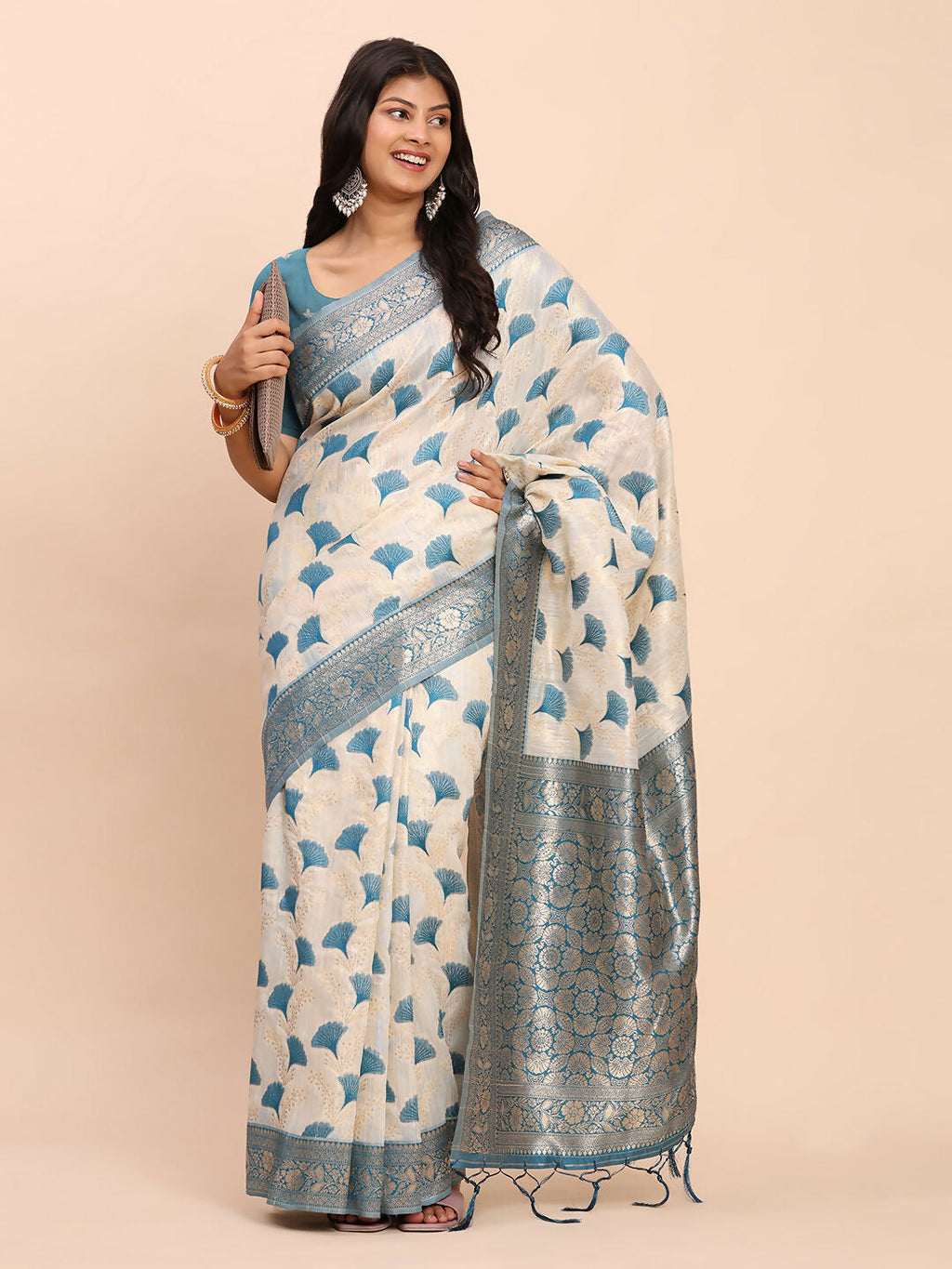 Shree Shyam Fashion Linen Cotton Sky Blue Saree