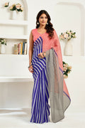 Vastranavya Royal Blue Digital Printed Linen Ready To Wear Designer Saree with Unstitched Blouse