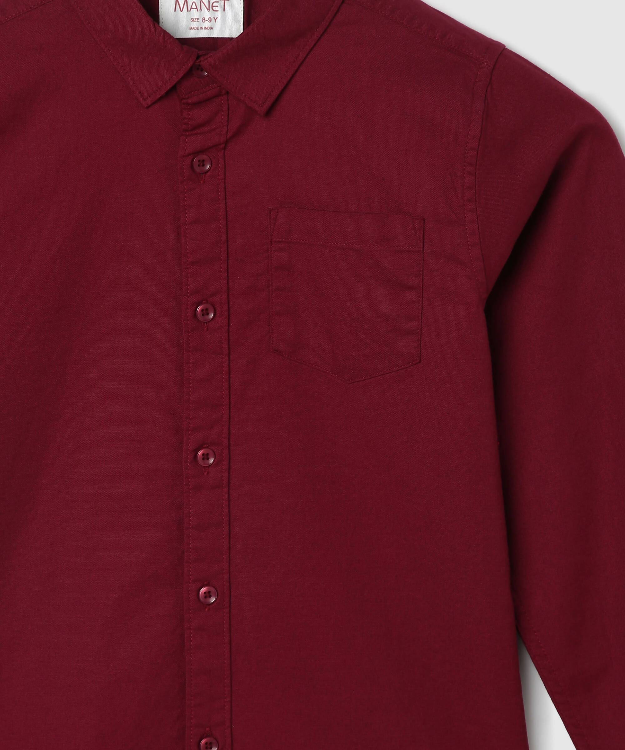 Manet Boys Mandarin Collar Full Sleeves Melange Shirt - Maroon