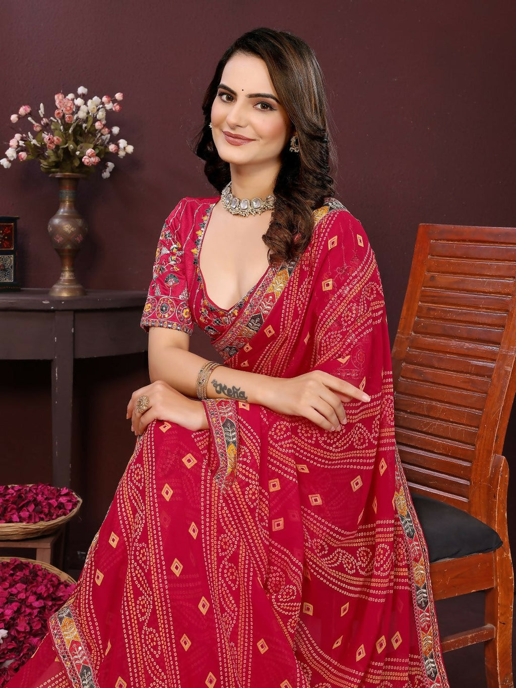 Ai Fashion Magenta Georgette Digital Print Party Wear Saree