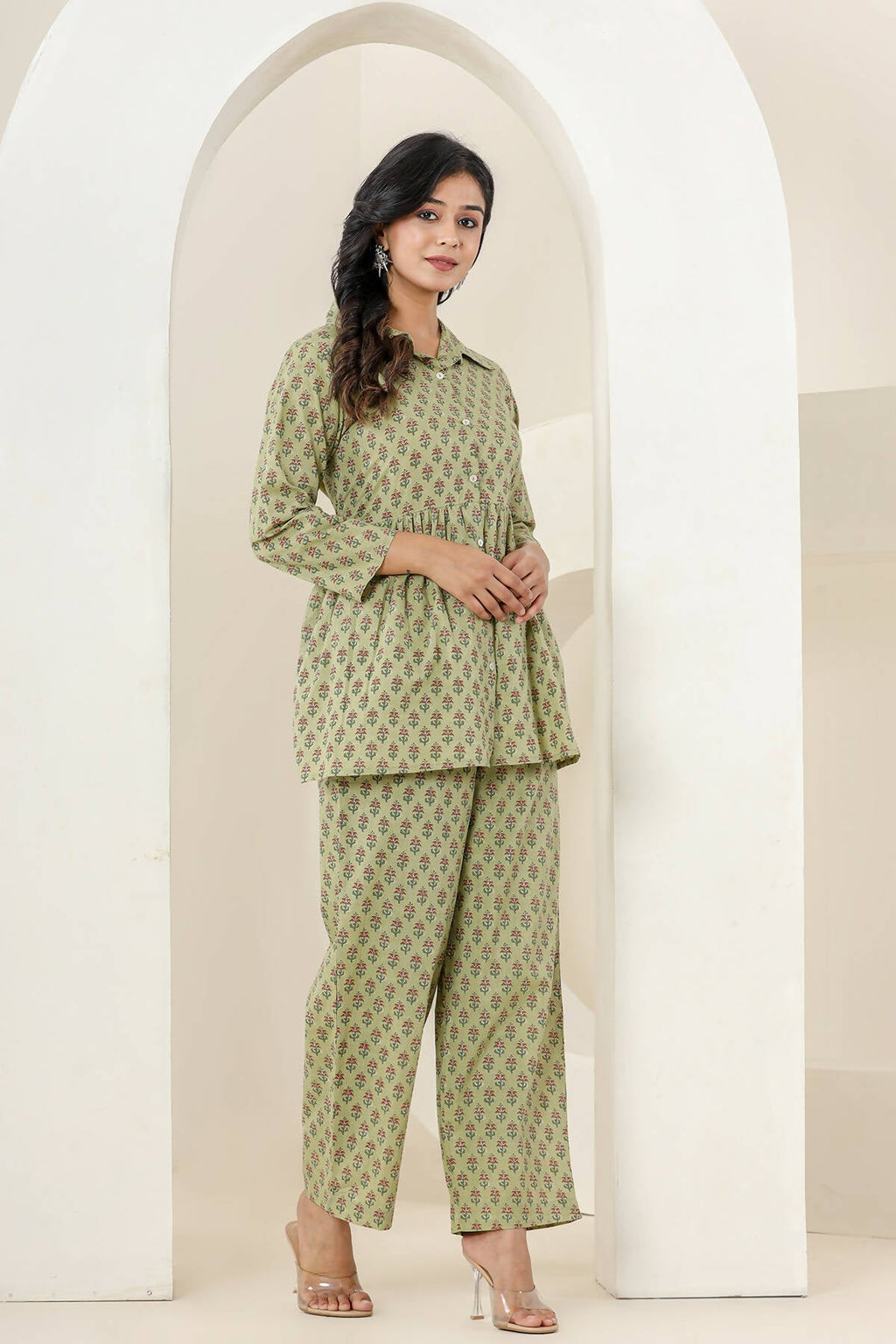 Kaajh Women's Green Printed Cotton Co-ord Set