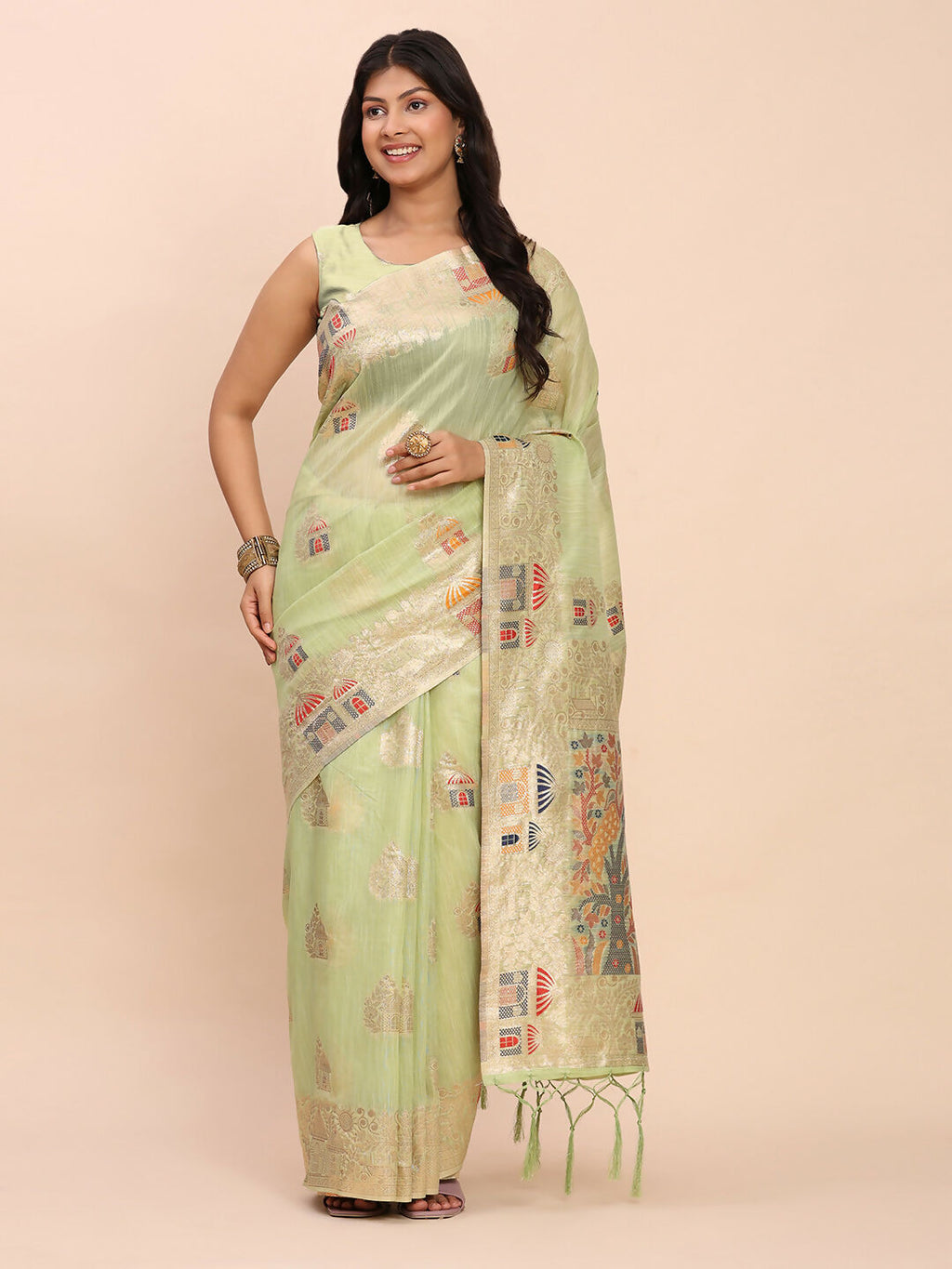 Shree Shyam Fashion Linen Cotton Light Green Saree