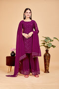Women's A-Line Purple Kurta and Sharara With Dupatta Set - A2M