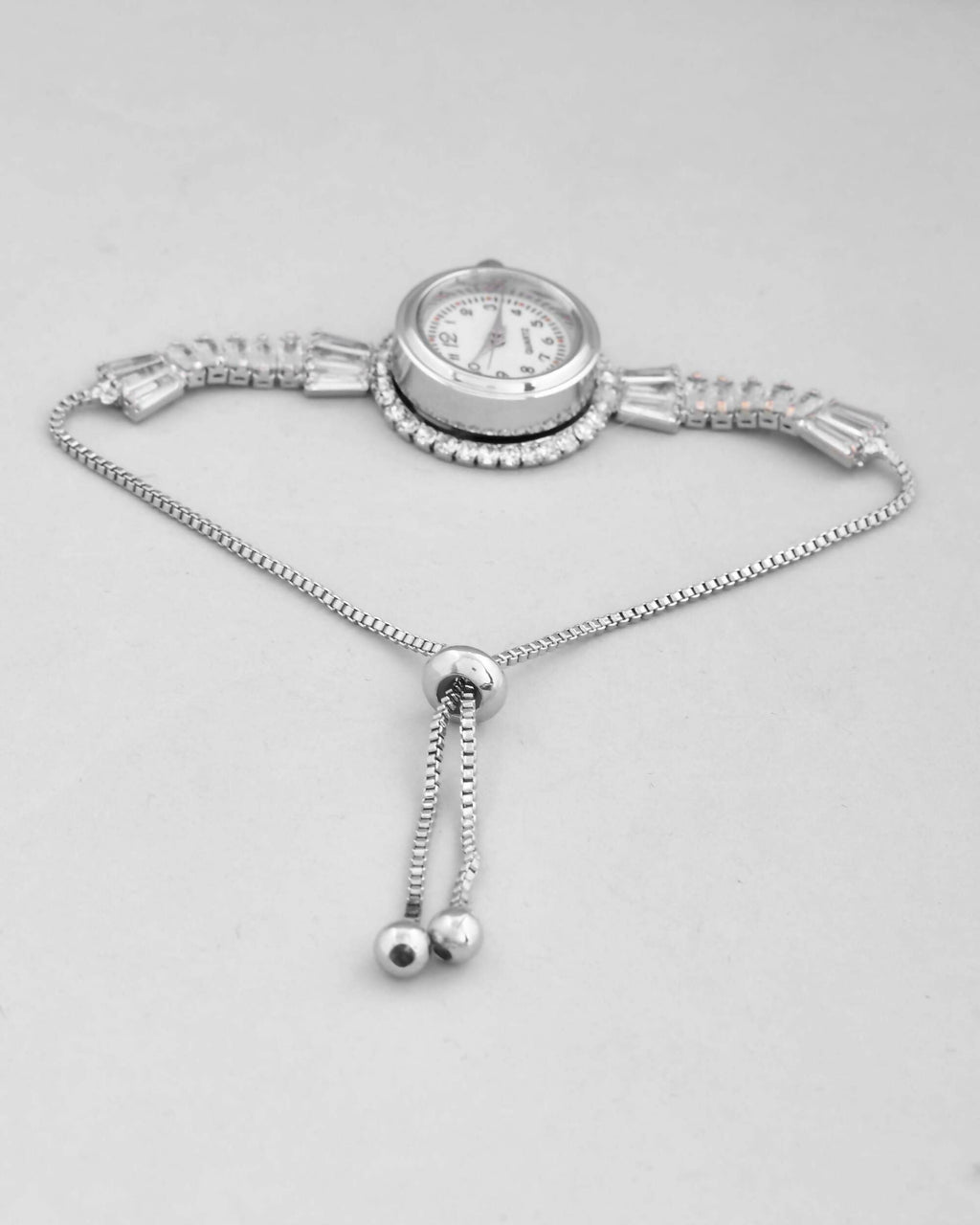 VOJ Silver Plated Crystal Studded Watch Bracelet
