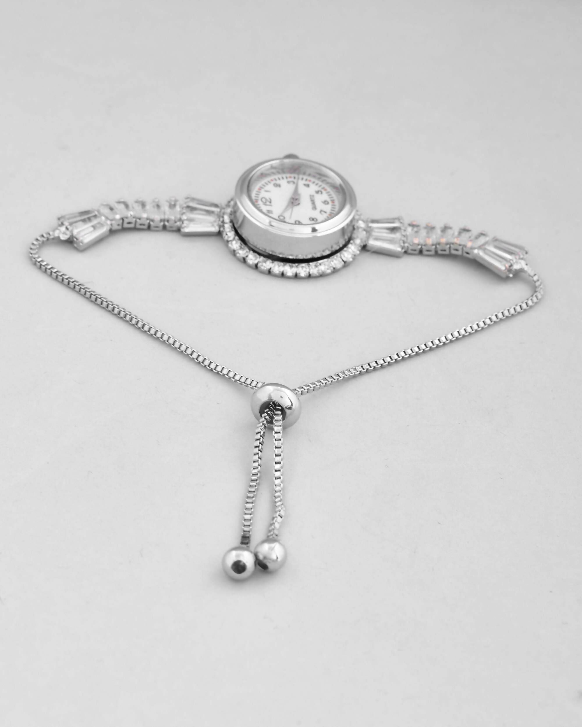 VOJ Silver Plated Crystal Studded Watch Bracelet