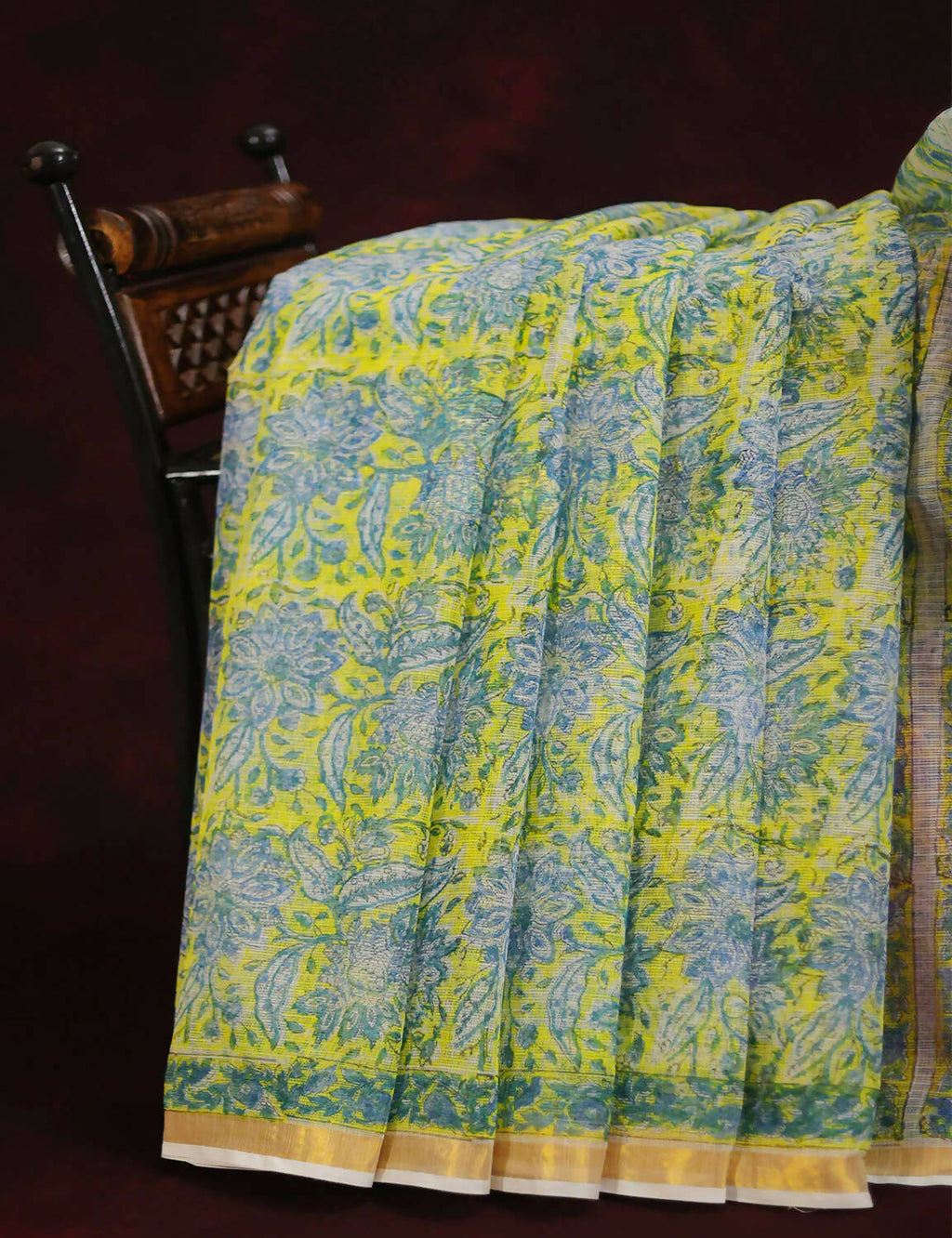 Lime Yellow Floral Design Pure Kota Cotton Saree By Gayathri Reddy Designer Studio