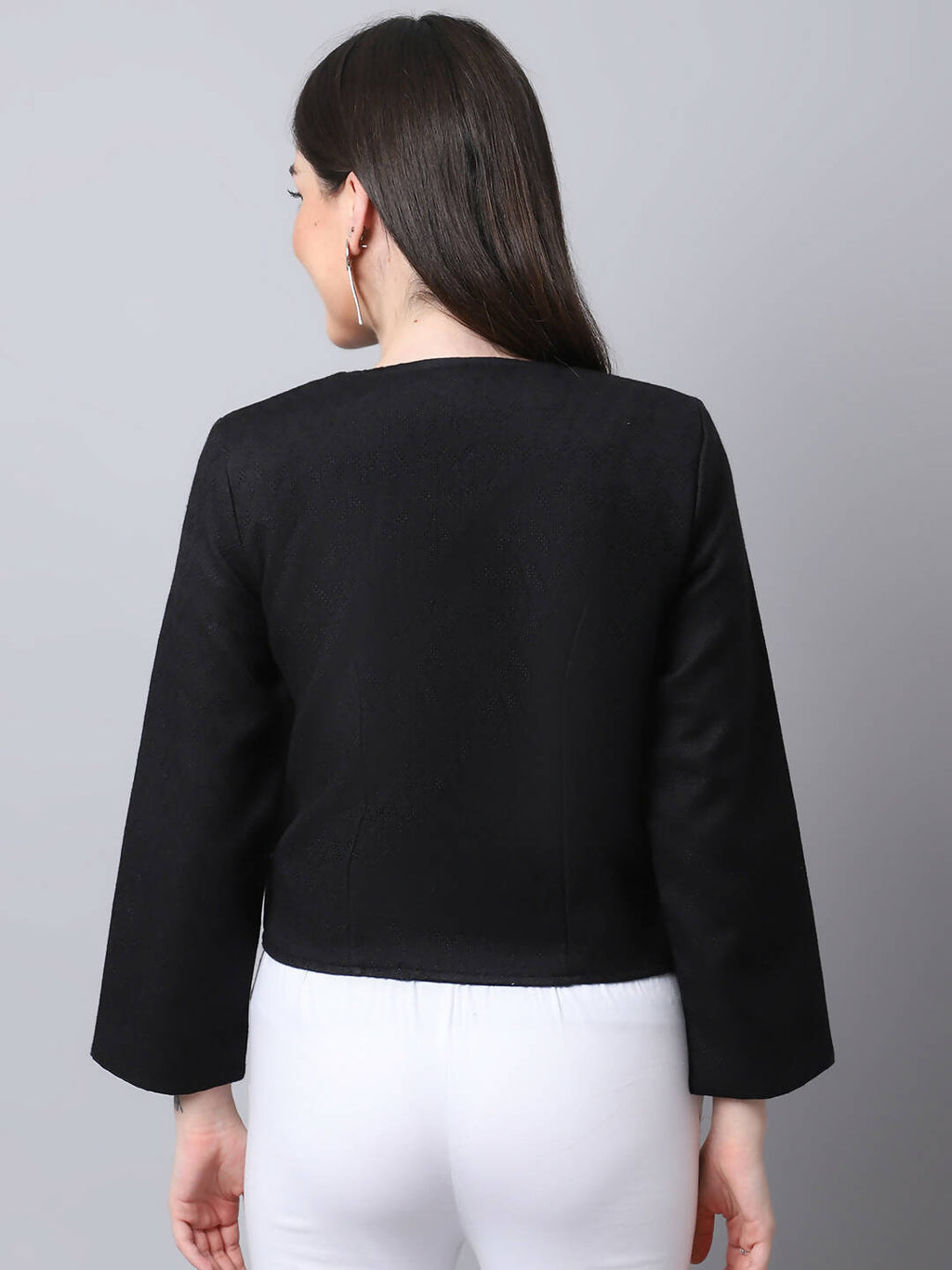 Even Apparels Black 100% Viscose Open Front Statement Women's Jacket