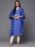 Ahalyaa Blue & White Floral Print Floral Kaftan Kurta