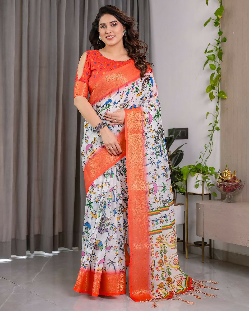 PR Fashion Peach Pure Handloom Linen Saree
