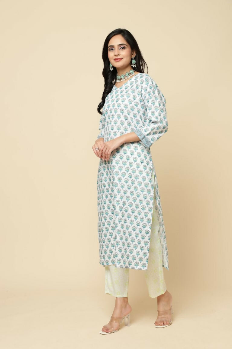 Designer Stylish Skyblue Cotton Blend Stitched Suit With Dupatta - Tanisha
