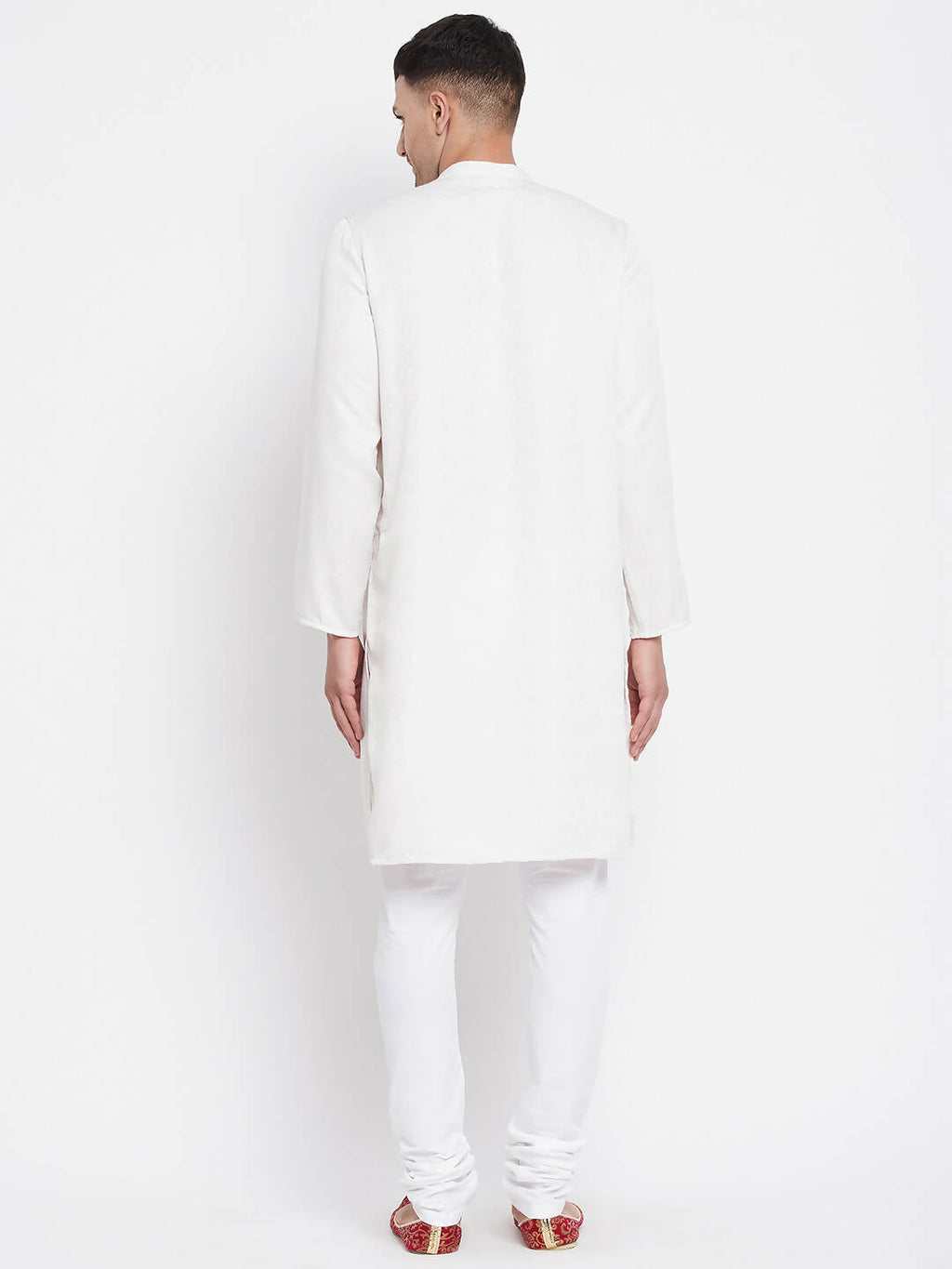 Even Apparels White Rayon Men's Sherwani Kurta With Open Front