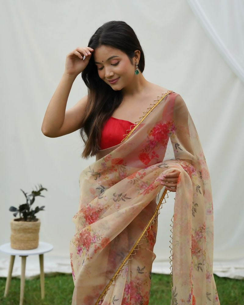 Vamsee Shanaya Brown Organza Saree