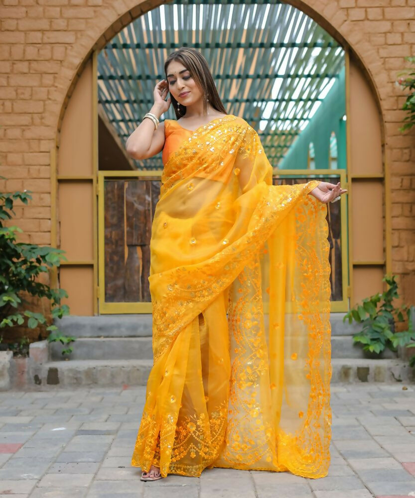 Vamsee Kiki Yellow Organza Saree