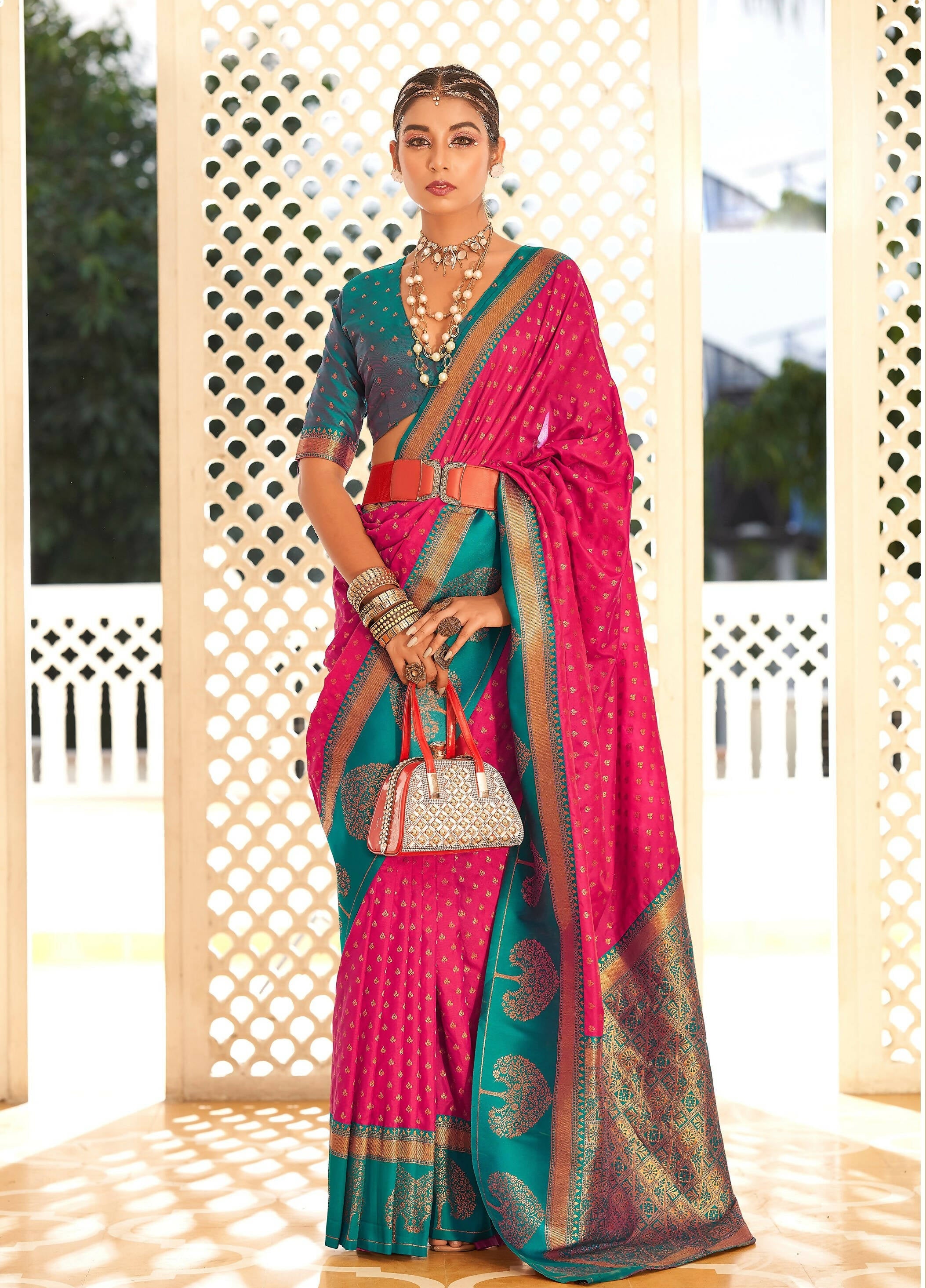 Pink Soft Banarasi Paithani Copper Zari Weaving Saree With Unstitched Blouse Piece - Jodha