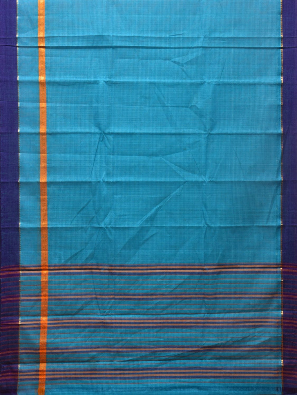 Light Blue Narayanpet Cotton Handloom Saree with Checks Design No Blouse - Global Threads
