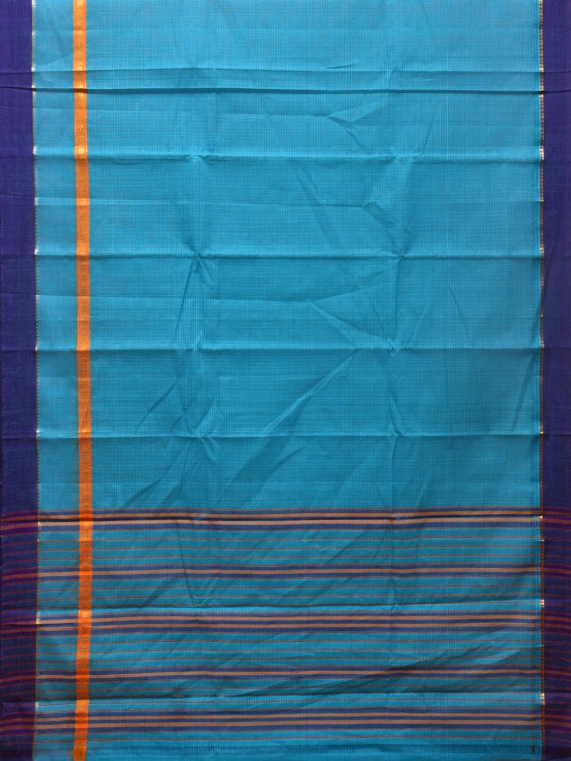 Light Blue Narayanpet Cotton Handloom Saree with Checks Design No Blouse - Global Threads