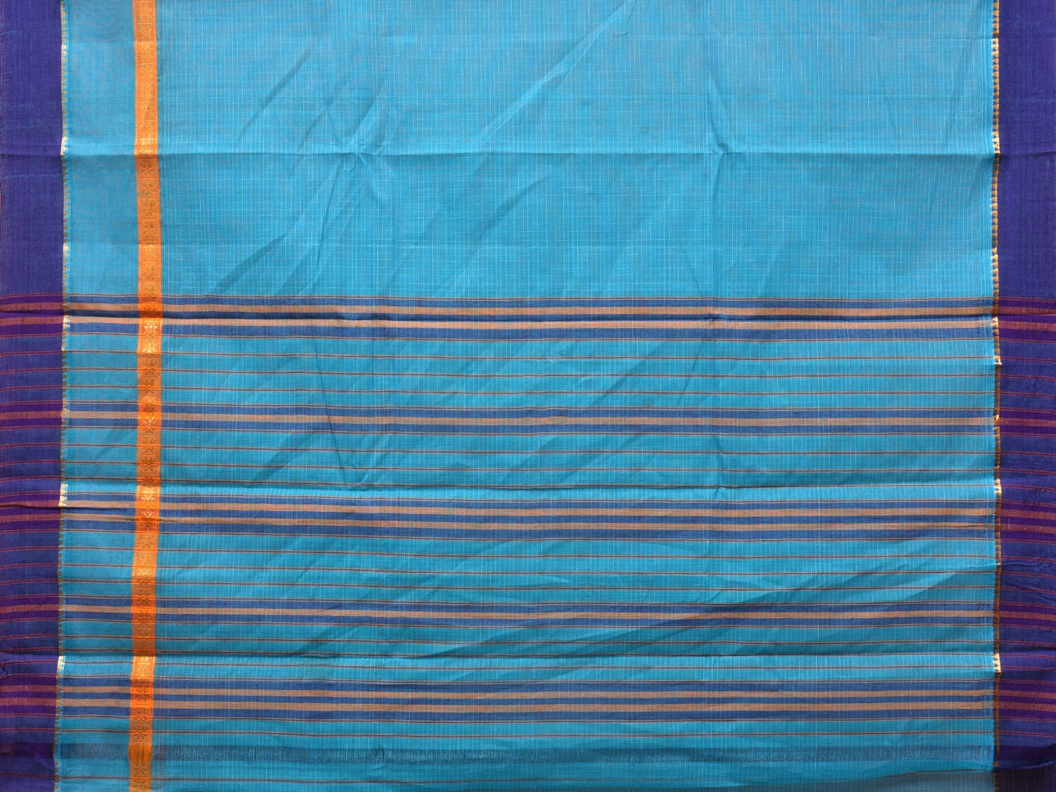Light Blue Narayanpet Cotton Handloom Saree with Checks Design No Blouse - Global Threads