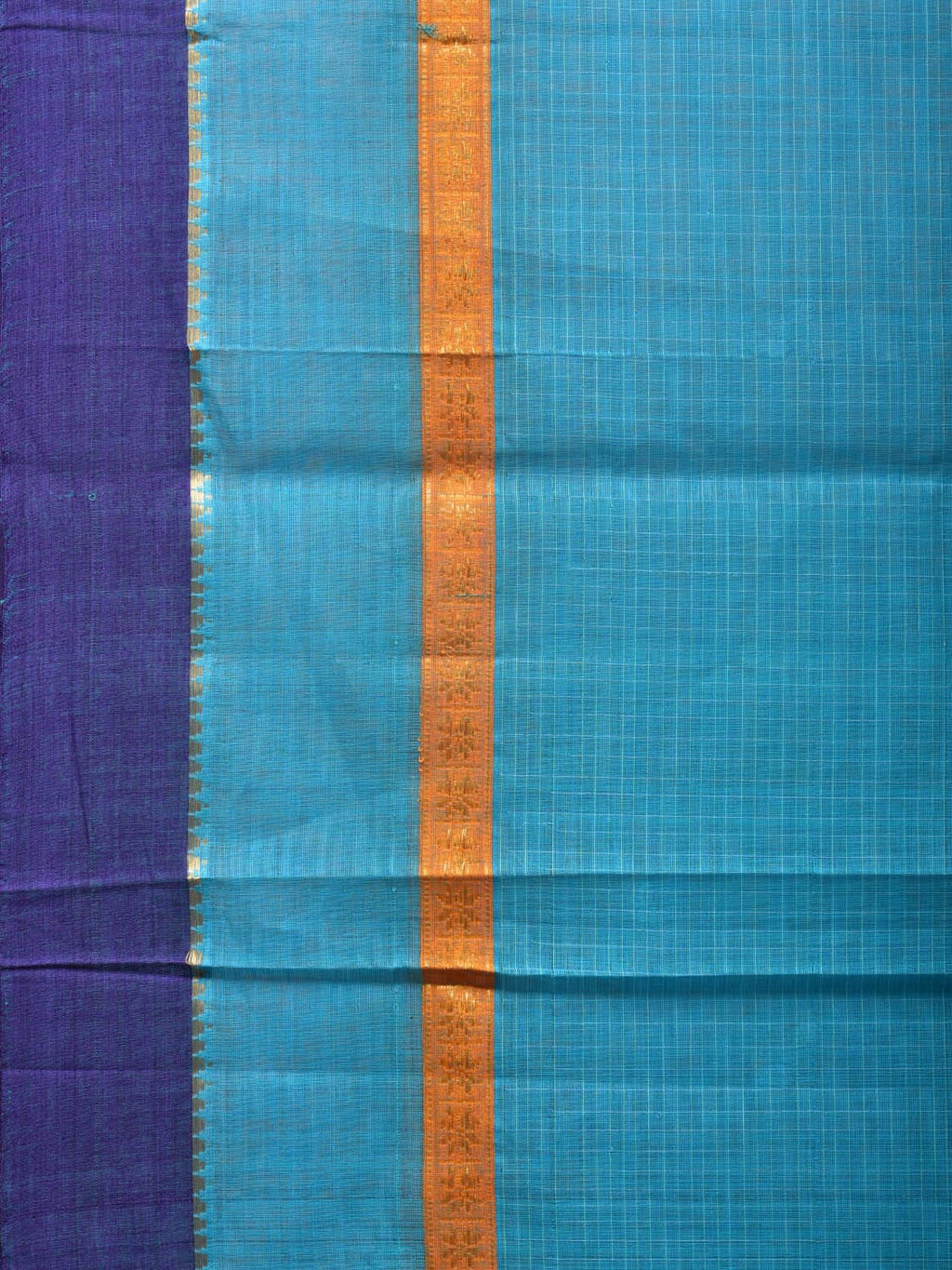 Light Blue Narayanpet Cotton Handloom Saree with Checks Design No Blouse - Global Threads