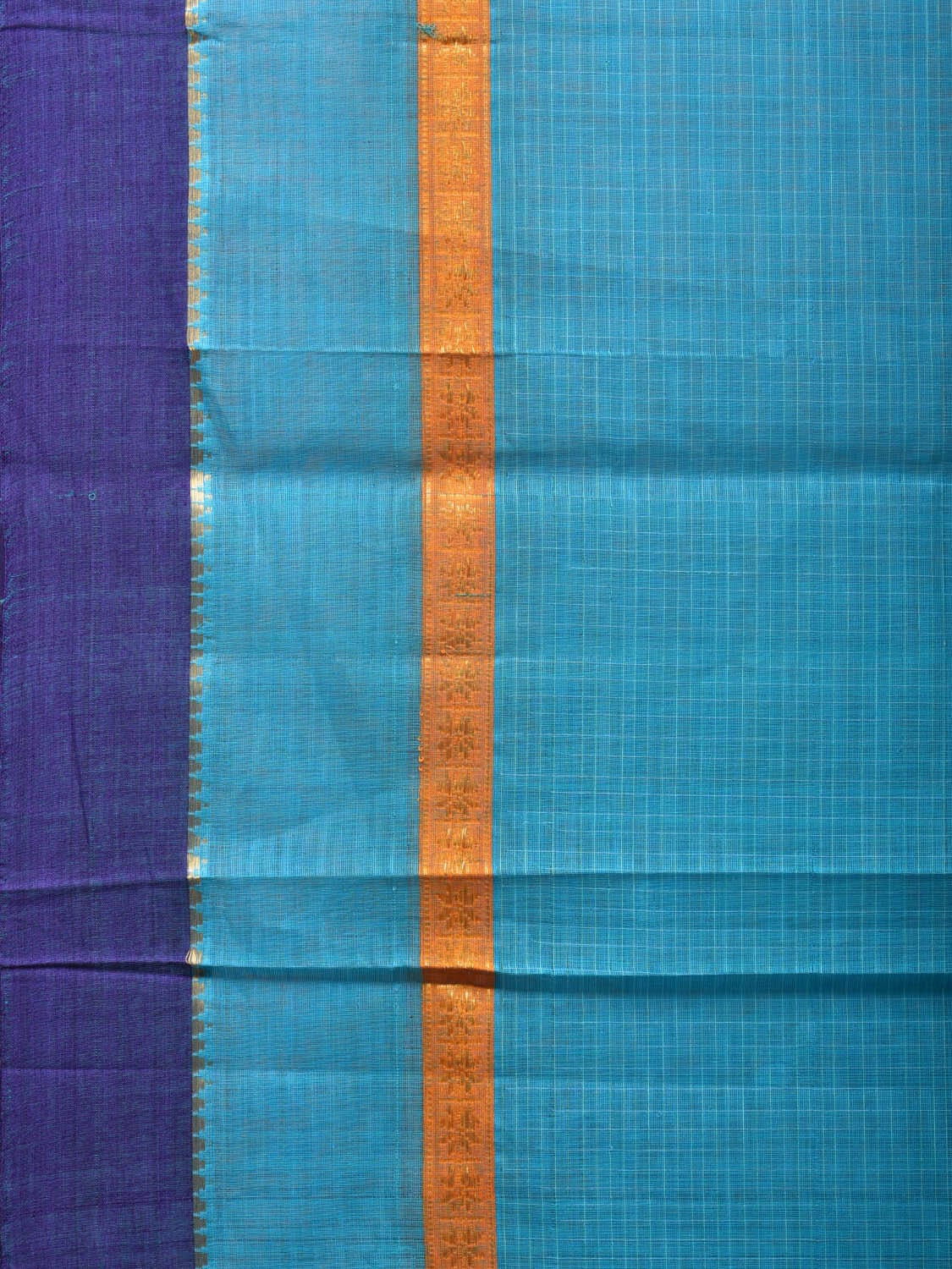 Light Blue Narayanpet Cotton Handloom Saree with Checks Design No Blouse - Global Threads