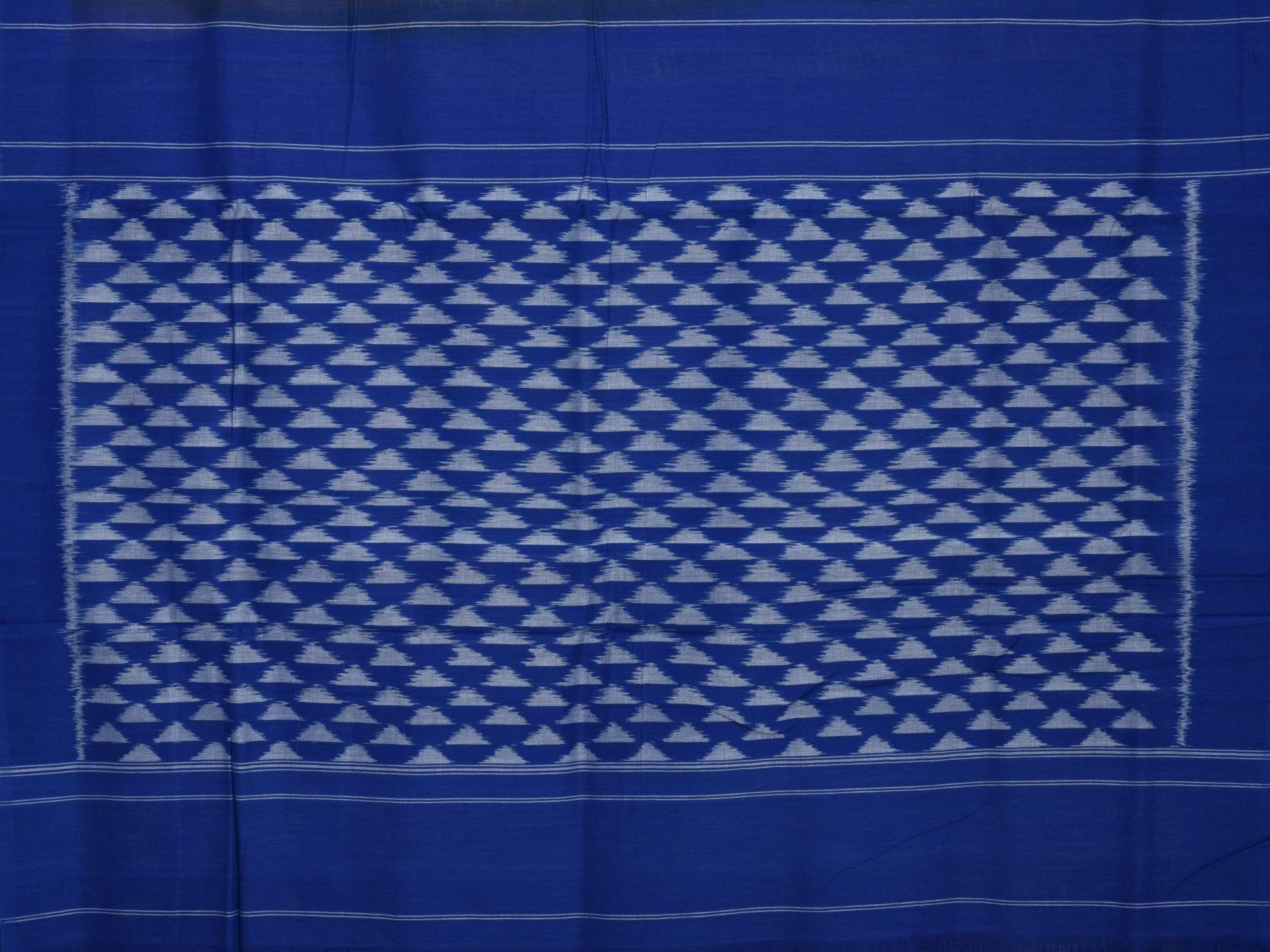 Light Brown and Blue Pochampally Ikat Cotton Handloom Saree with Triangle Pallu Design - Global Threads