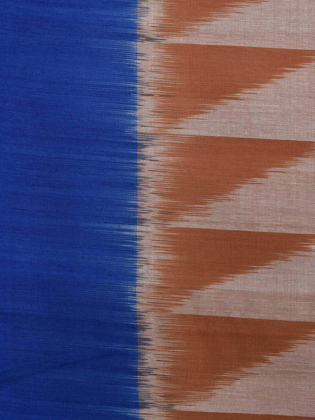 Light Brown and Blue Pochampally Ikat Cotton Handloom Saree with Triangle Pallu Design - Global Threads