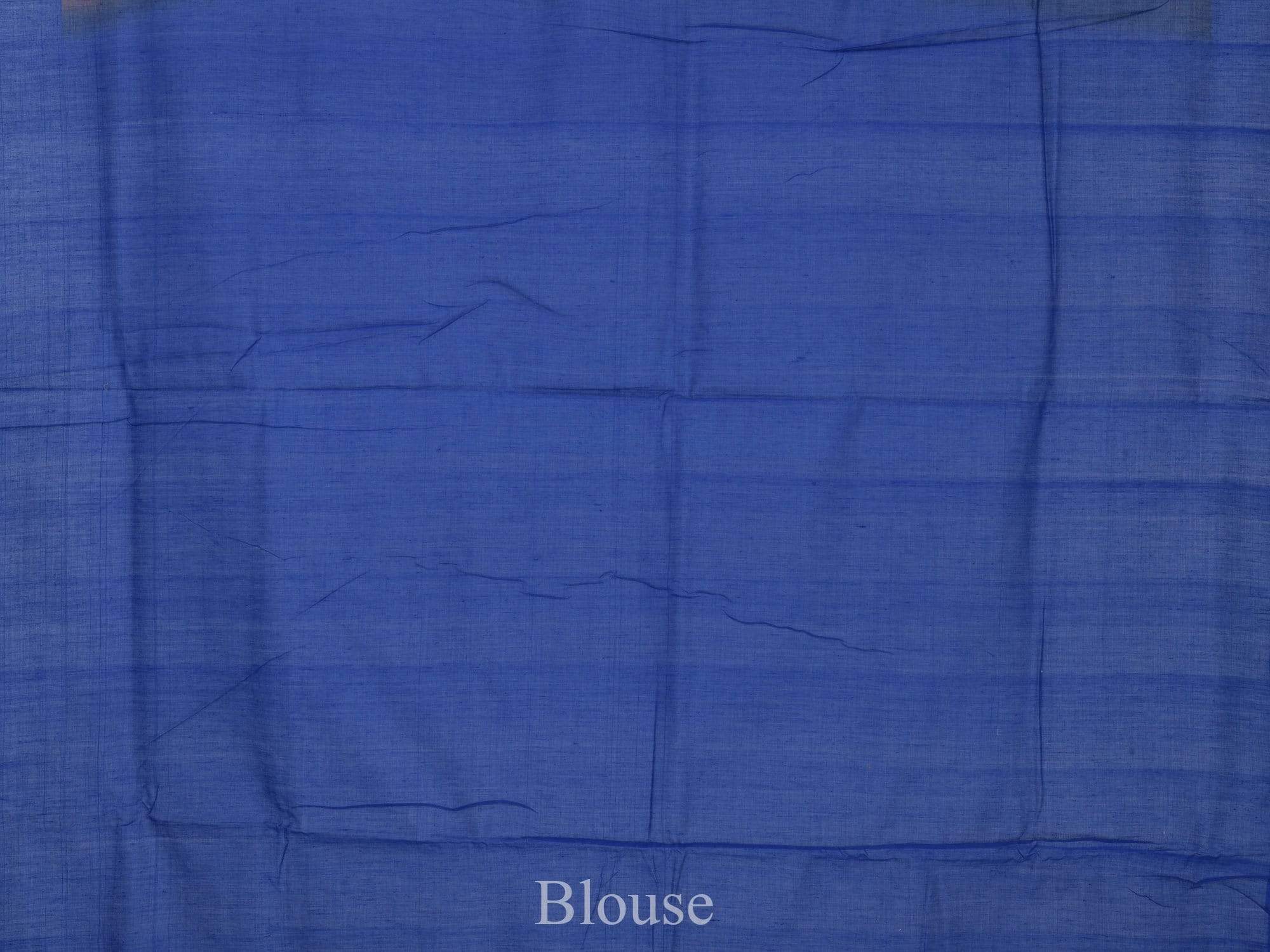 Light Brown and Blue Pochampally Ikat Cotton Handloom Saree with Triangle Pallu Design - Global Threads