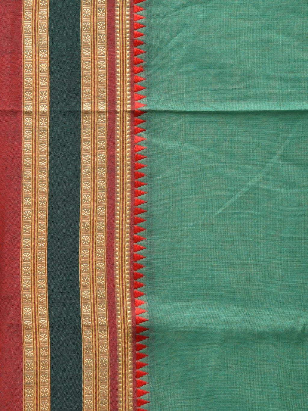 Light Green Bamboo Cotton Plain Saree with Strips Pallu Design No Blouse - Global Threads